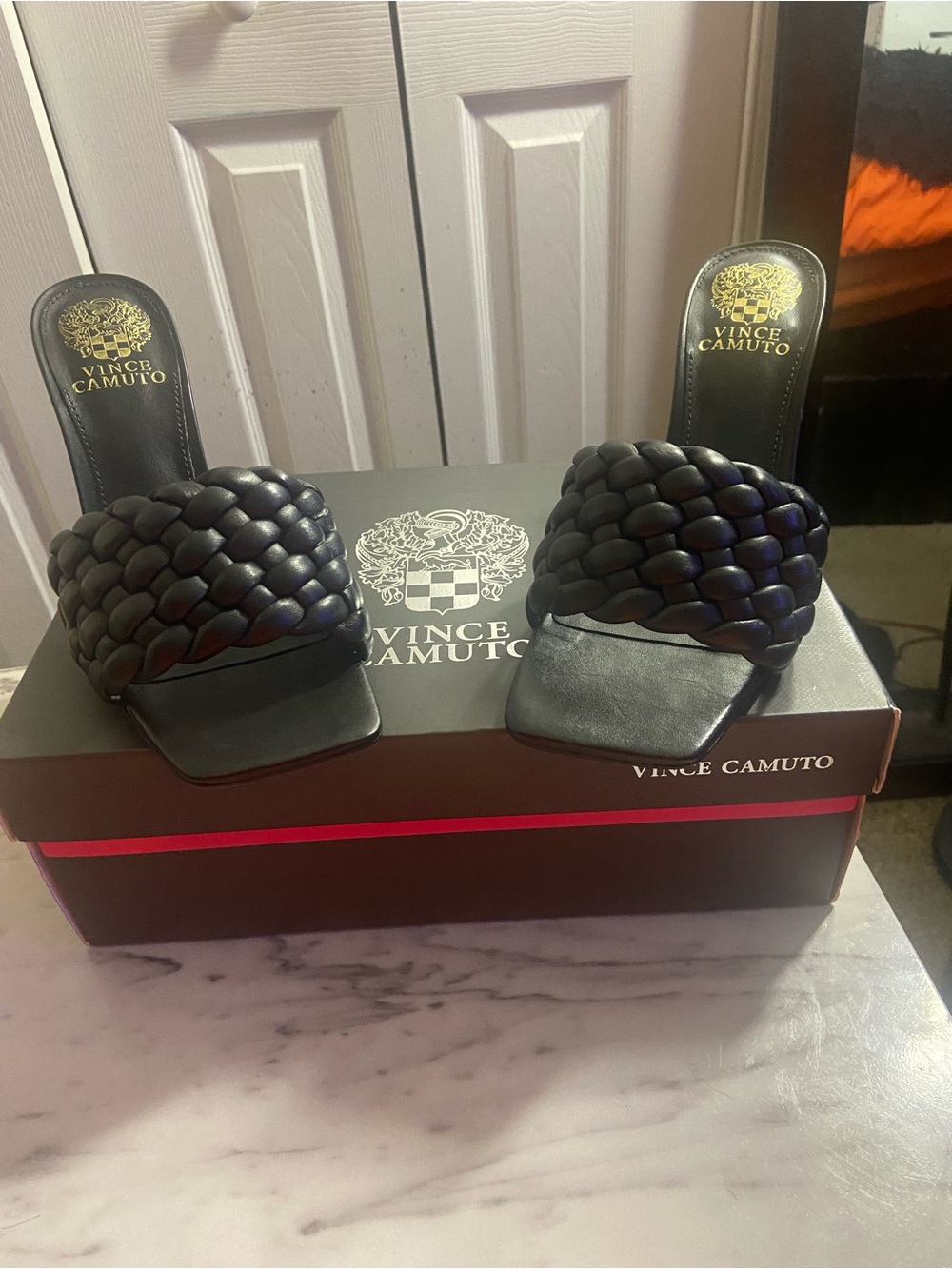 Vince Camuto Black Braided Leather Slide Sandals